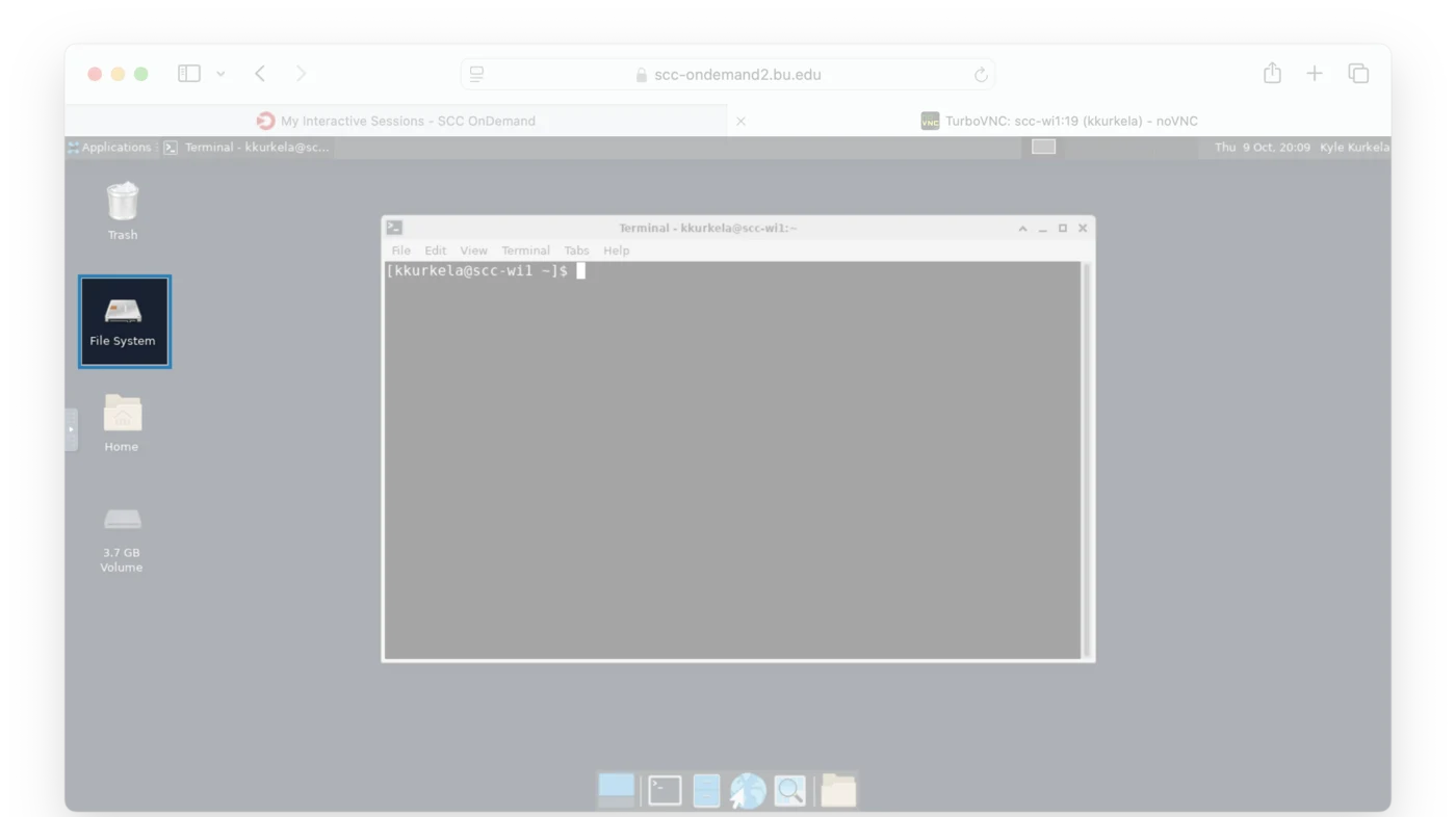 The desktop with the File System icon, second in the column of icons down the left edge, highlighted.